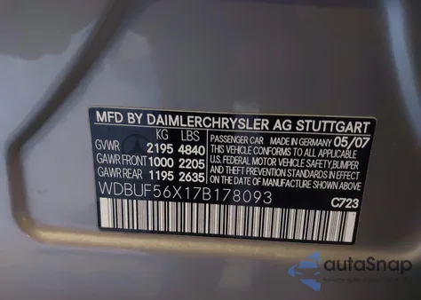 2007 Mercedes-Benz E 350 from USA, damaged, VIN WDBUF56X17B178093